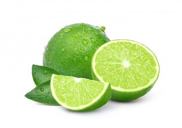 Premium Photo | Natural fresh lime with sliced and water droplets isolated on white background