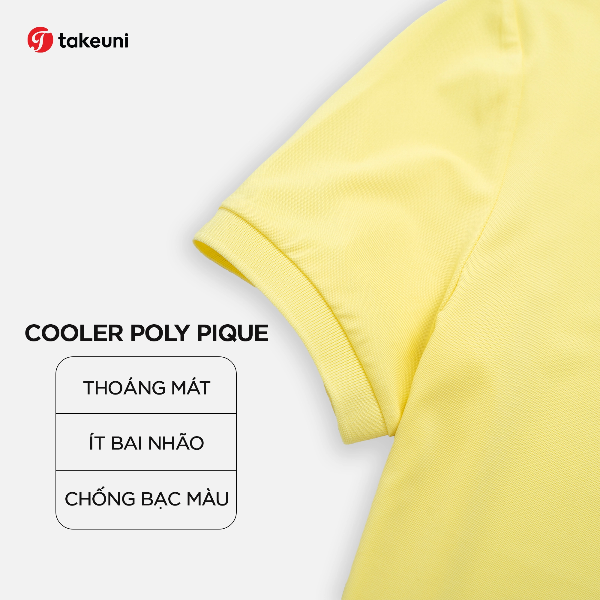 Chất vải Cooler Poly Pique - tháng mát, ít bai nhão, chống bạc màu.