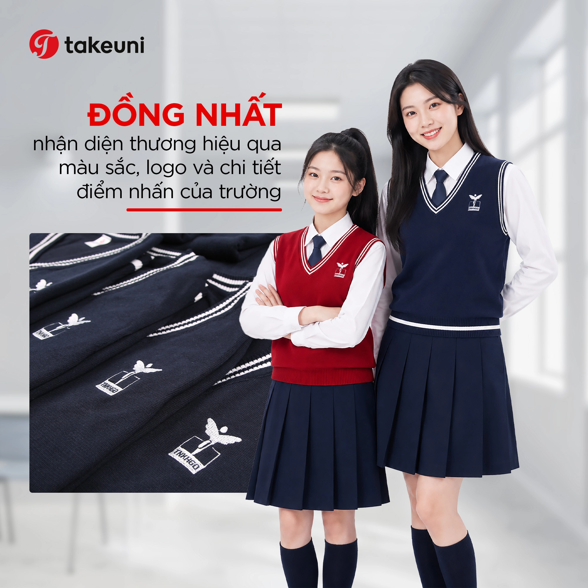 Đồng nhất nhận diện thương hiệu qua màu sắc logo trong đồng phục liên cấp TakeUni