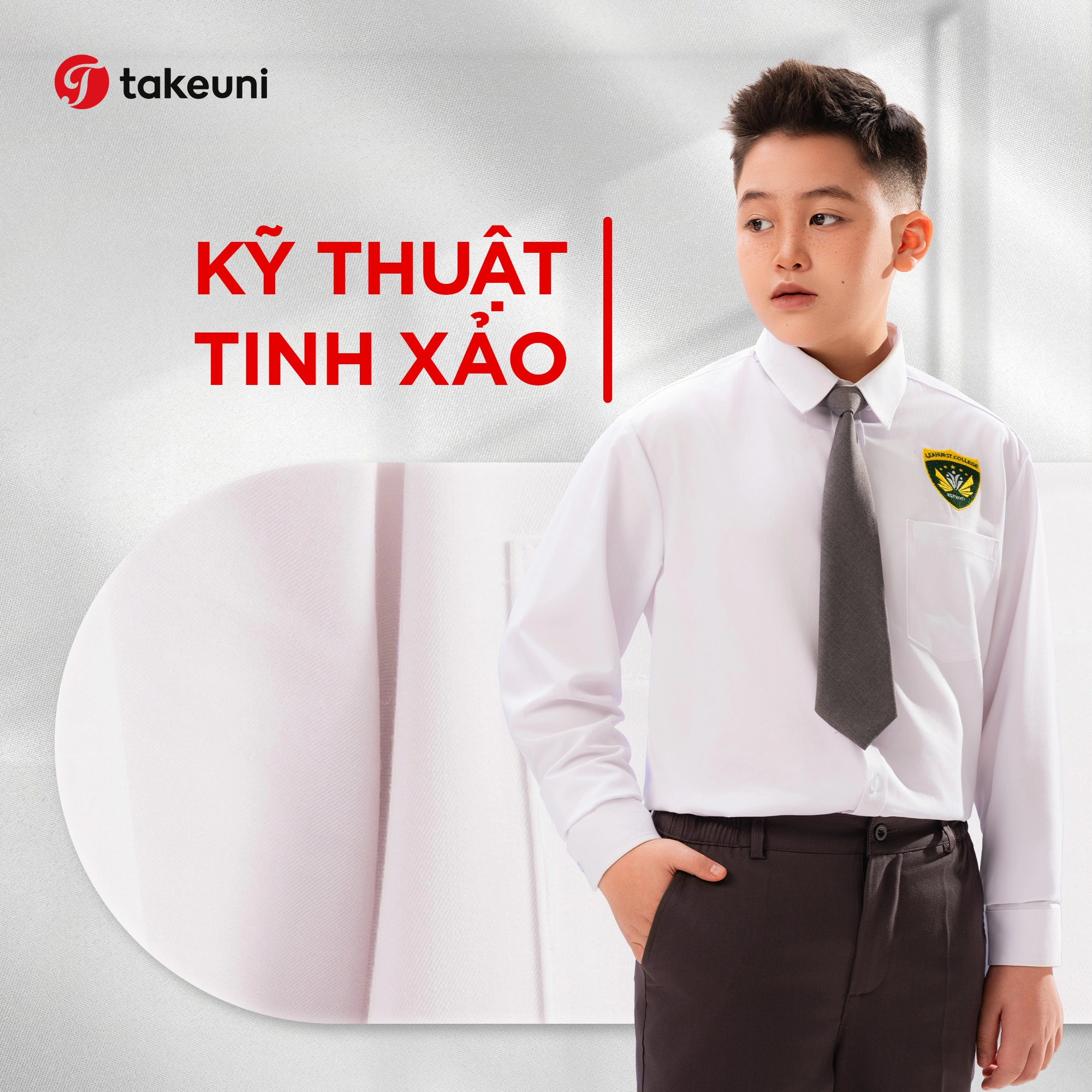 Kỹ thuật cắt may tinh xảo từng đường kim mũi chỉ trên áo sơ mi đồng phục TakeUni