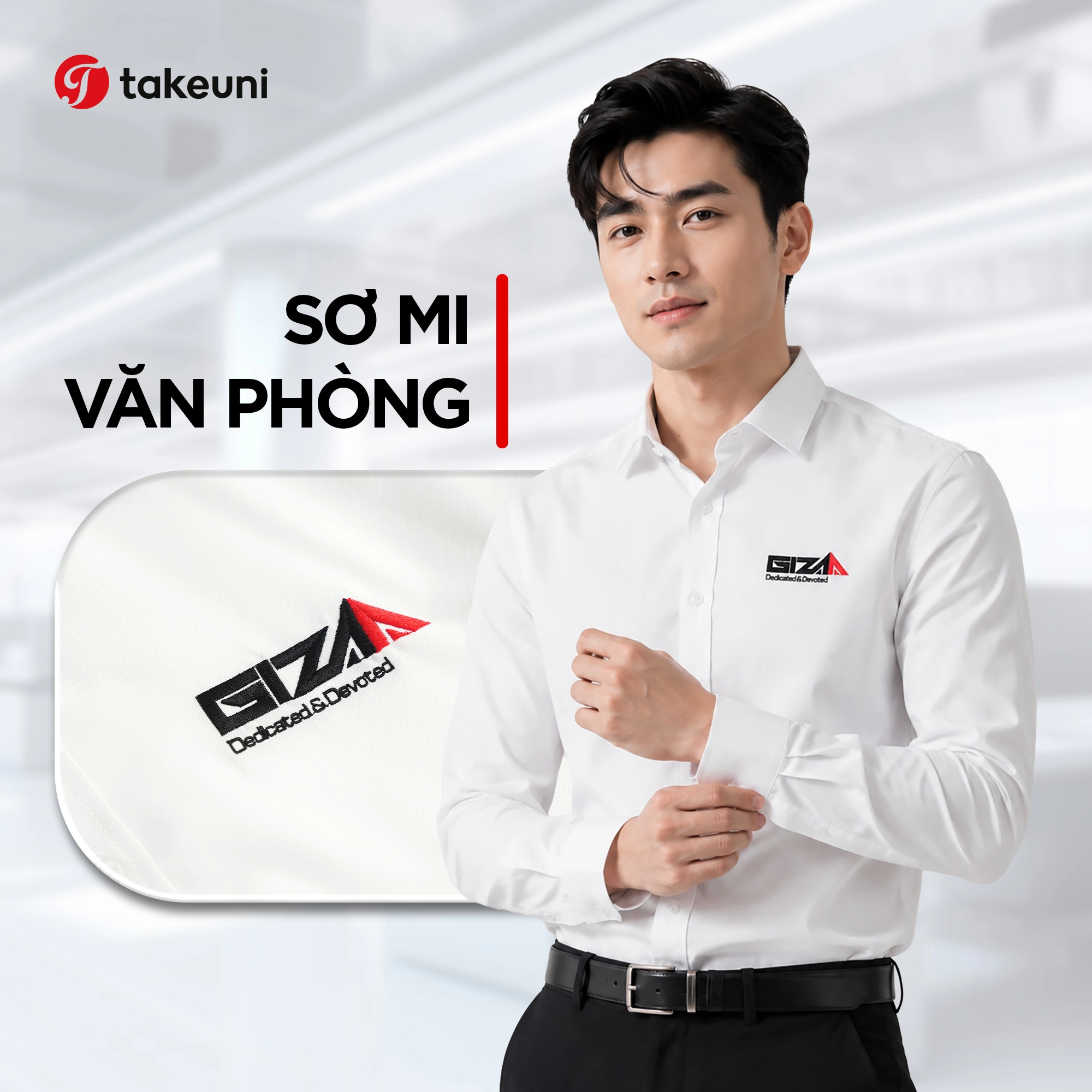 Áo sơ mi văn phòng cao cấp chuẩn form dáng thêu logo GIZA