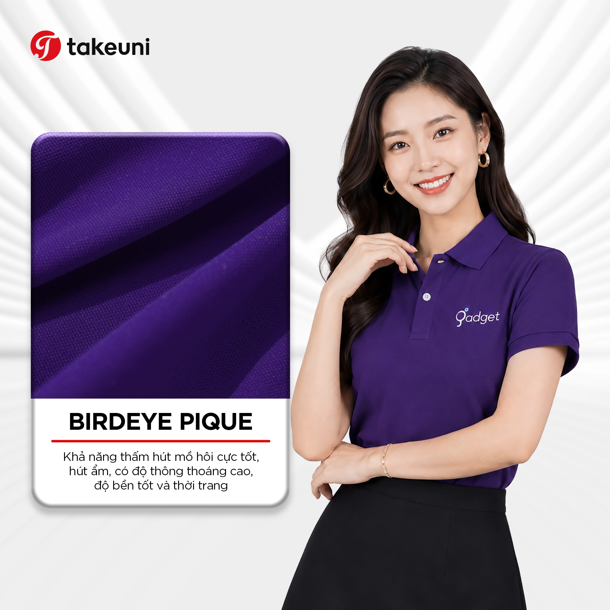 Chất liệu vải Birdeye Pique may áo polo đồng phục Gadget Việt Nam thấm hút mồ hôi hiệu quả