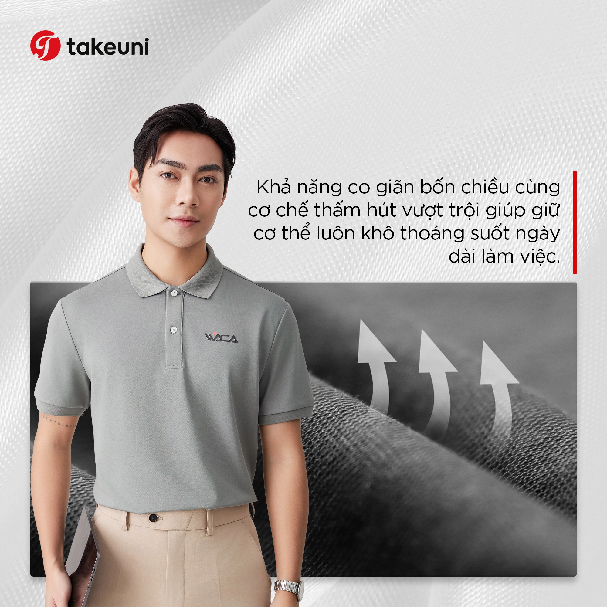 Cơ chế thấm hút mồ hôi và co giãn 4 chiều của Polo đồng phục AiryCool