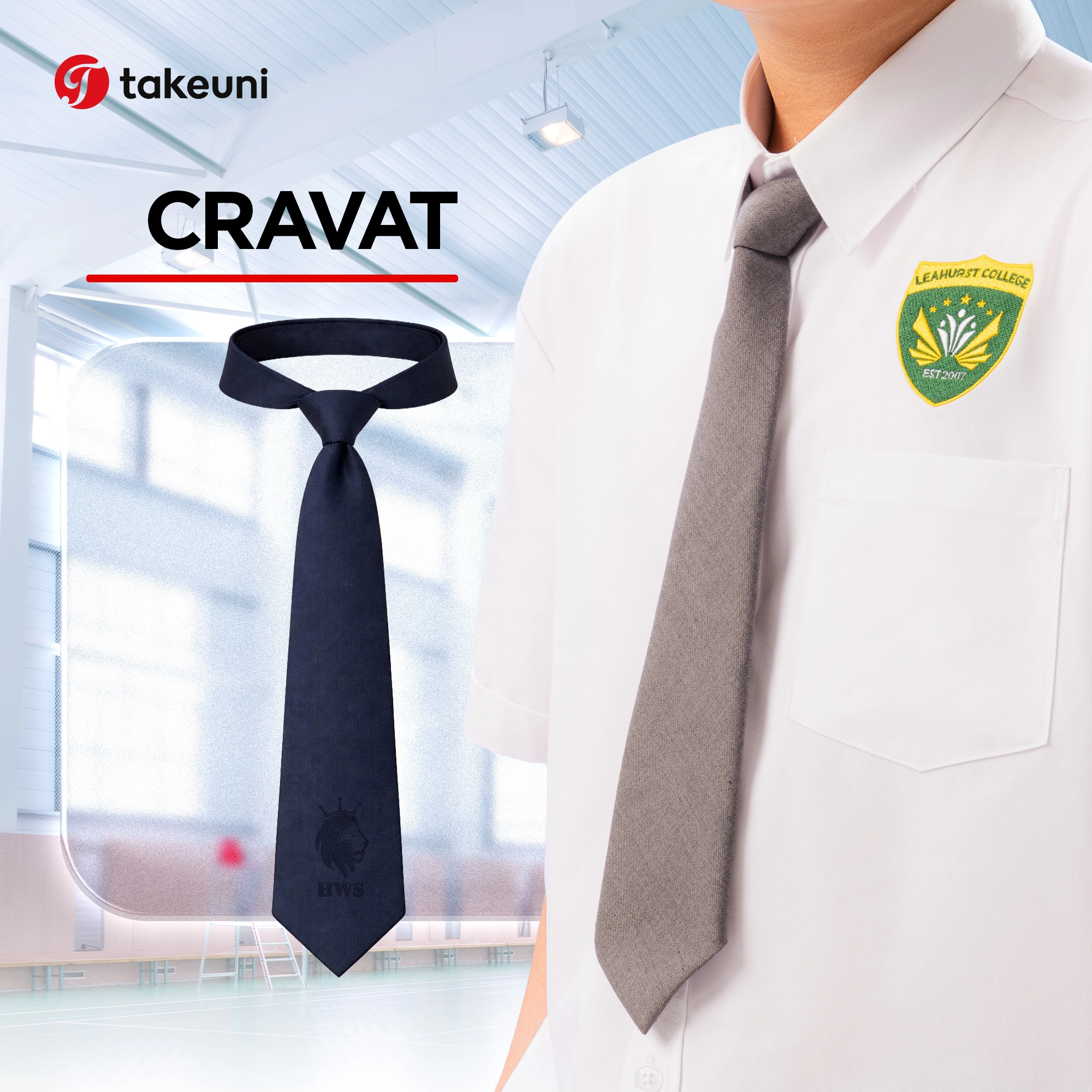 Mẫu cravat học sinh thiết kế đĩnh đạc, dễ đeo, thêu logo thương hiệu sắc nét.