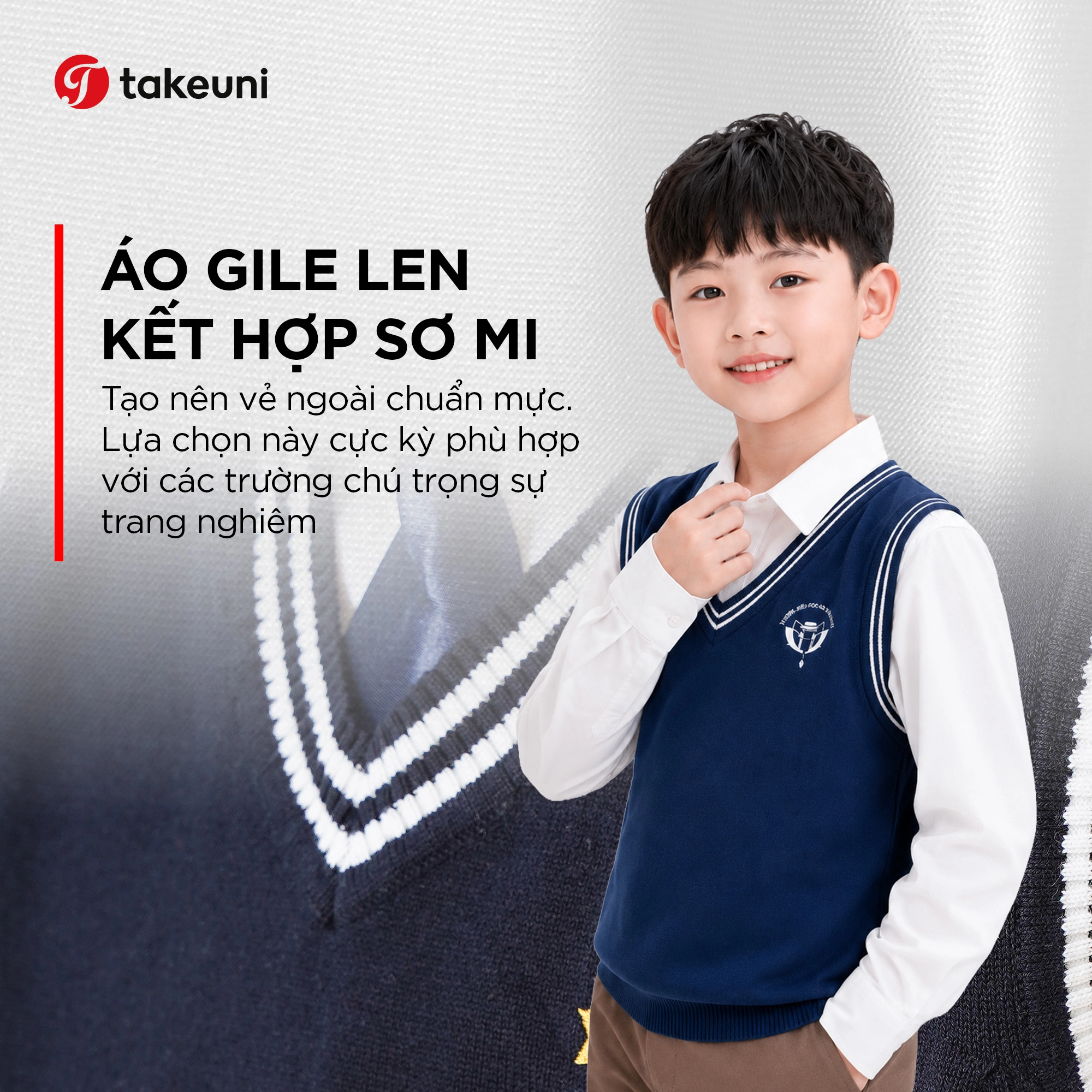 Áo gile len kết hợp sơ mi làm đồng phục thu đông học sinh chuẩn mực