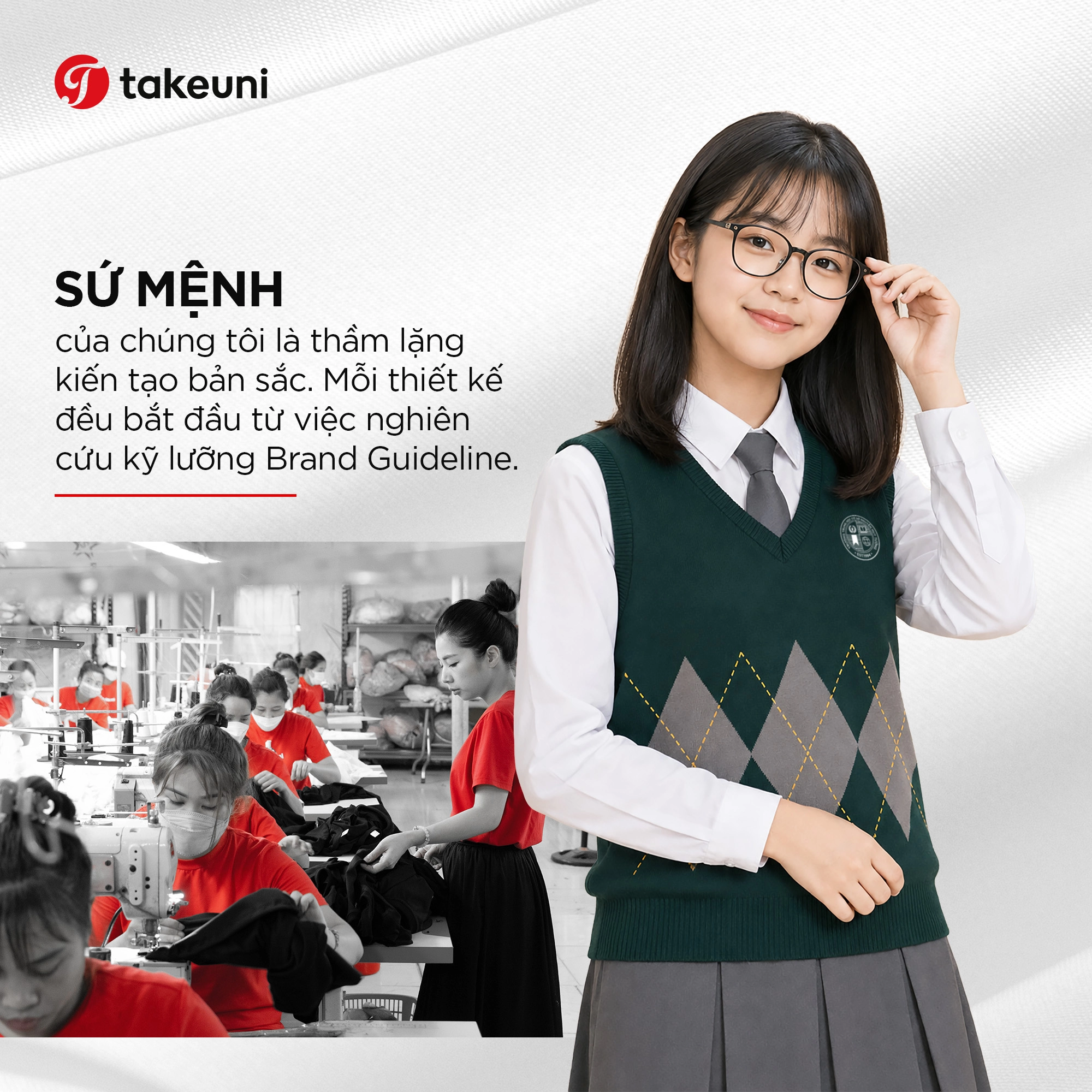 Sứ mệnh của đội ngũ R&D TakeUni nghiên cứu Brand Guideline trong thiết kế đồng phục học sinh