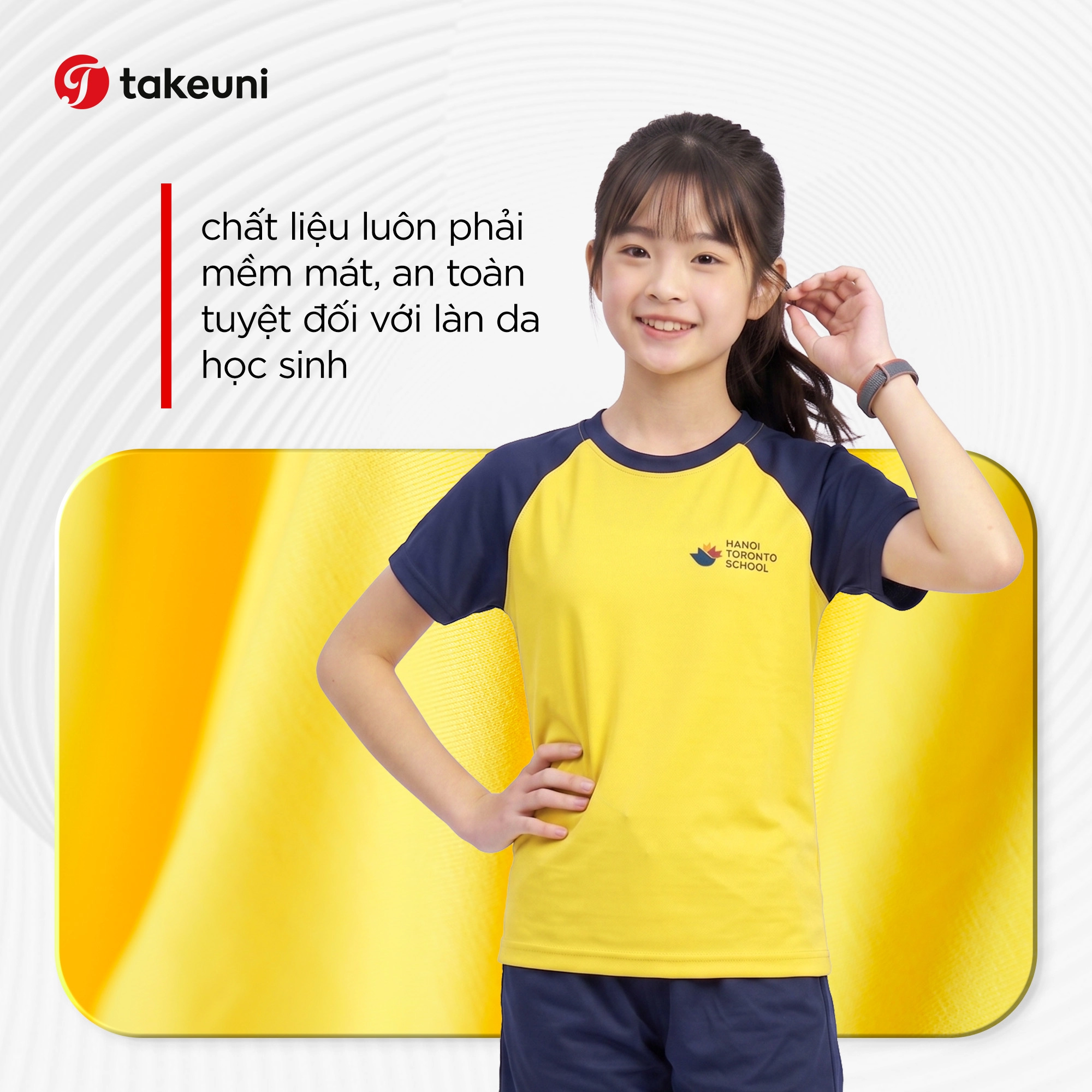 Chất liệu đồng phục thể thao mềm mát và an toàn tuyệt đối TakeUni
