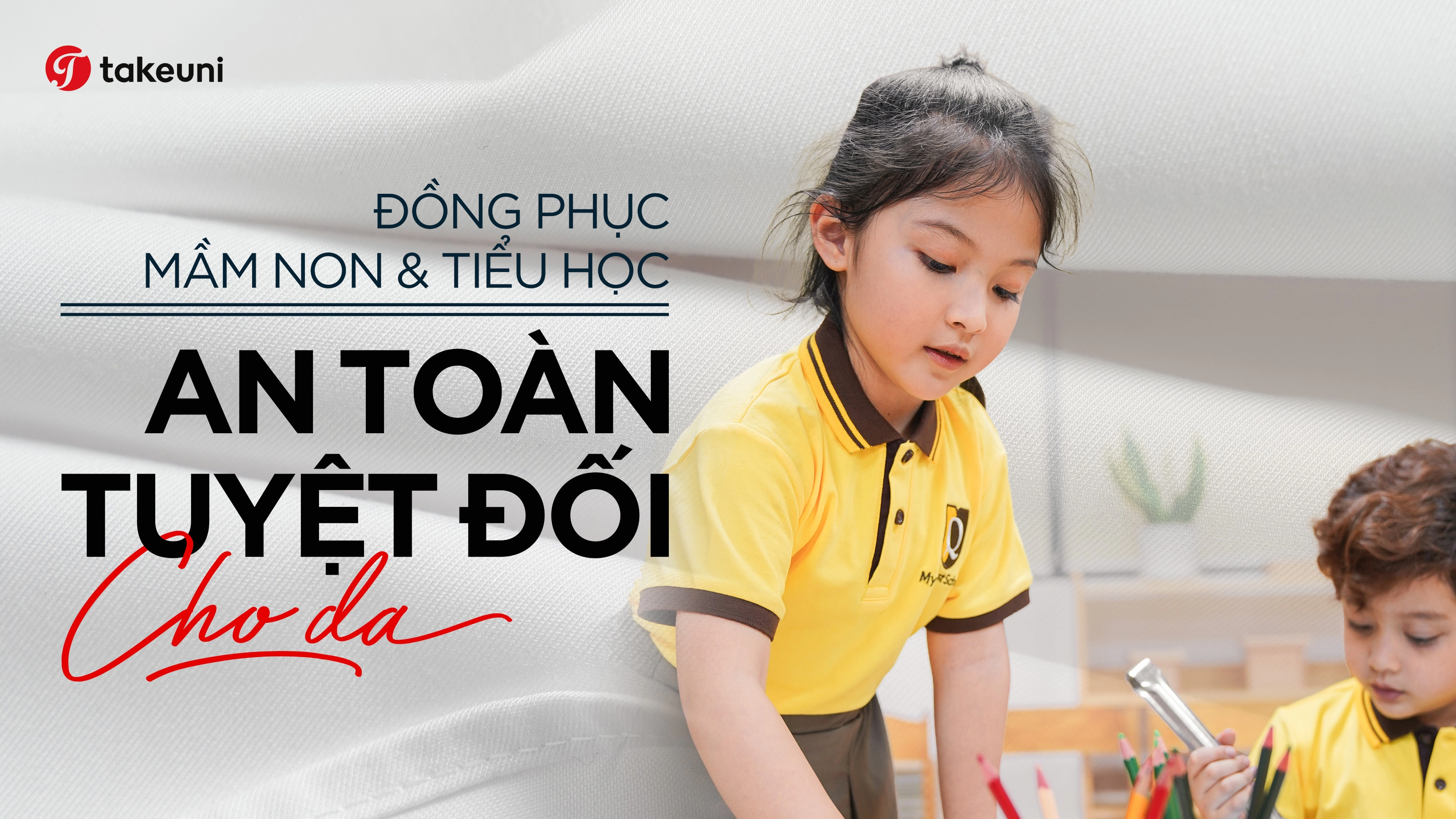 Đồng phục mầm non và tiểu học an toàn tuyệt đối cho da nhạy cảm TakeUni
