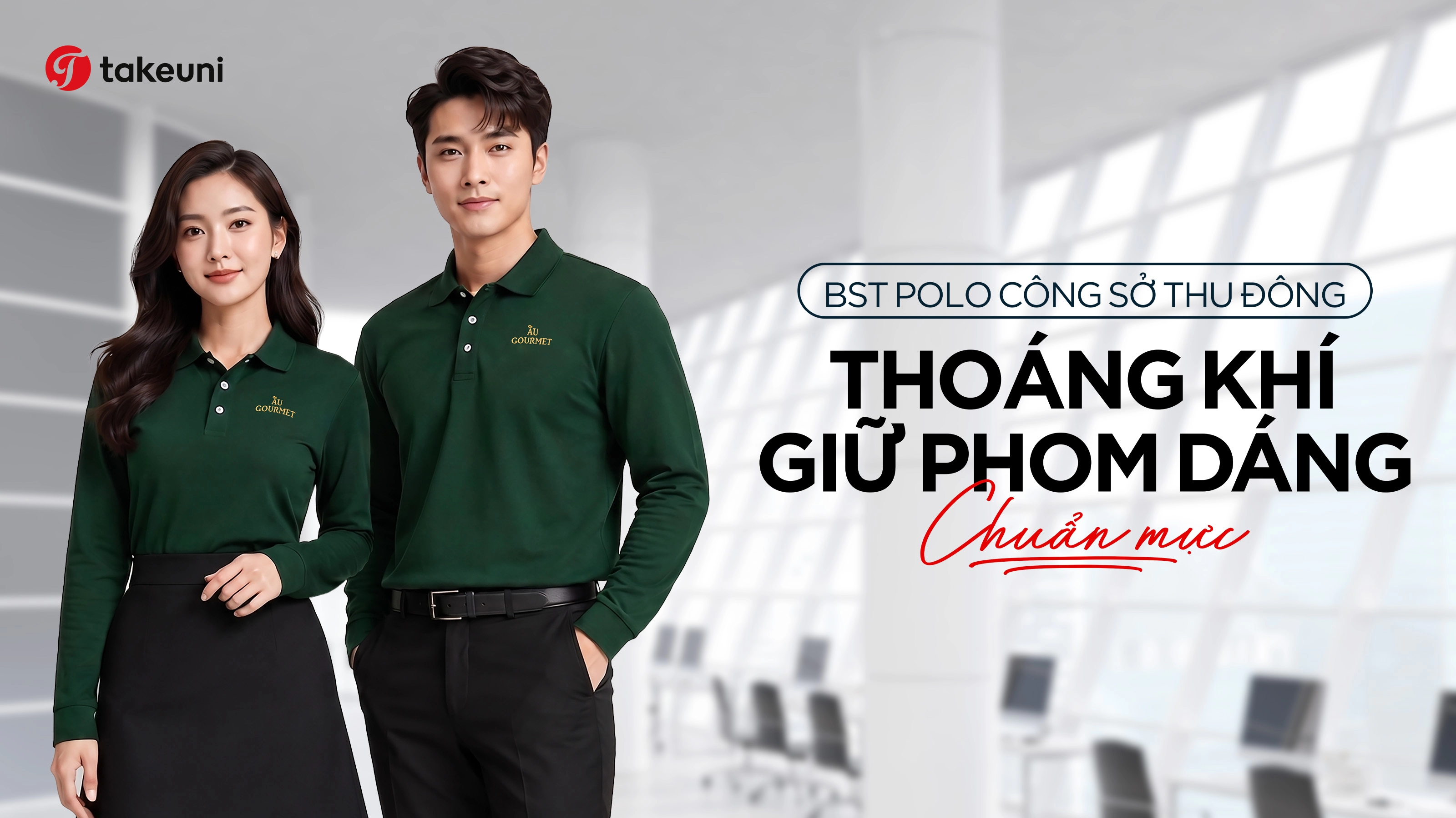 Áo polo công sở thu đông thoáng khí giữ phom dáng chuẩn mực TakeUni